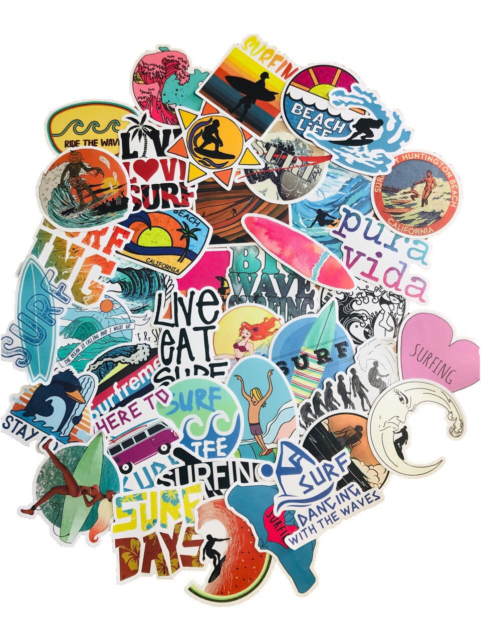 50 Pack Assorted Surf Stickers